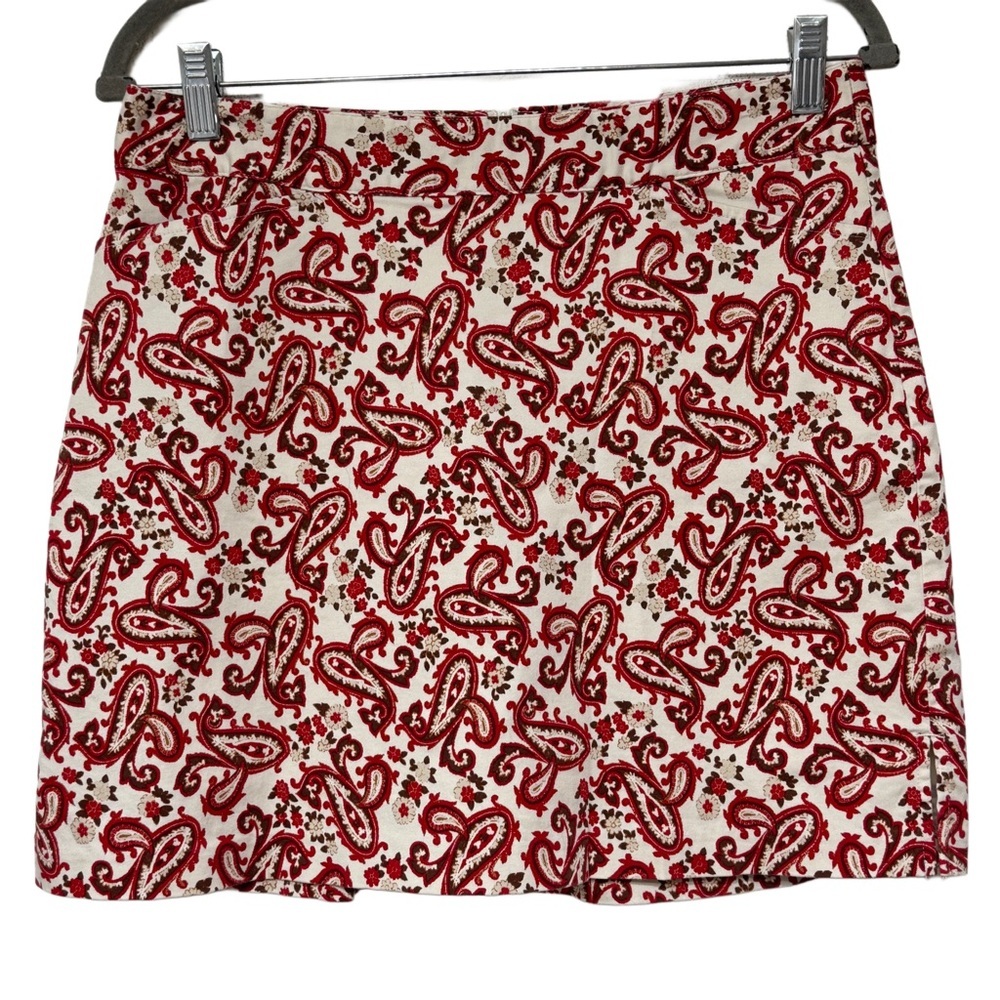 {Lady Hagen} Red Cream Brown Paisley Print Golf Tennis Skirt Skort